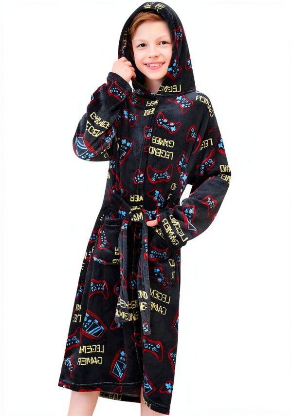 Boys Gaming Robe Soft Polyester Breathable Fun Print Sizes-0