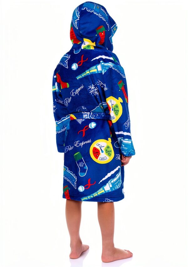 Intimo Polar Express Boys Fleece Robe Blue Cozy Hood-3