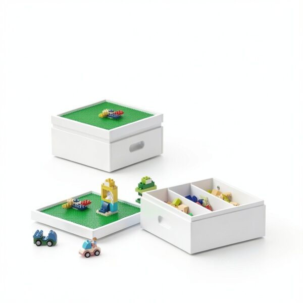 UTEX Building Storage Box White Wood Toy Organizer Kids-2