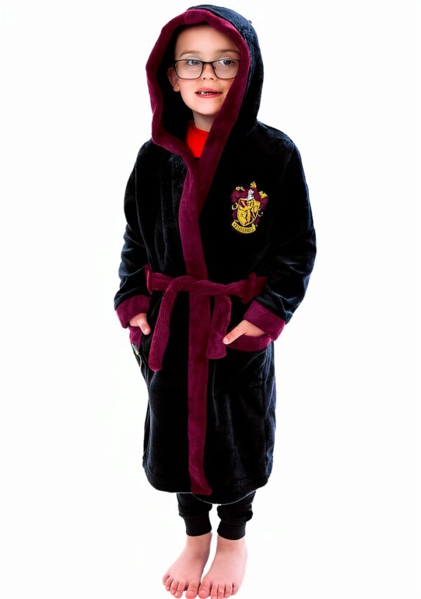 Harry Potter Boys Robe Gryffindor Fleece Bathrobe Black-1