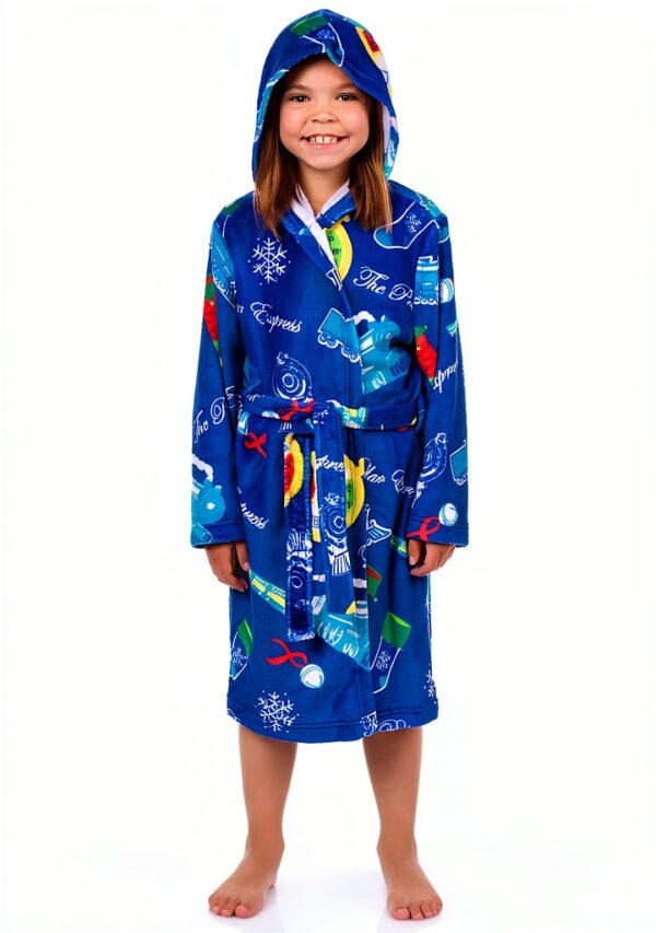 Intimo Polar Express Boys Fleece Robe Blue Cozy Hood-4