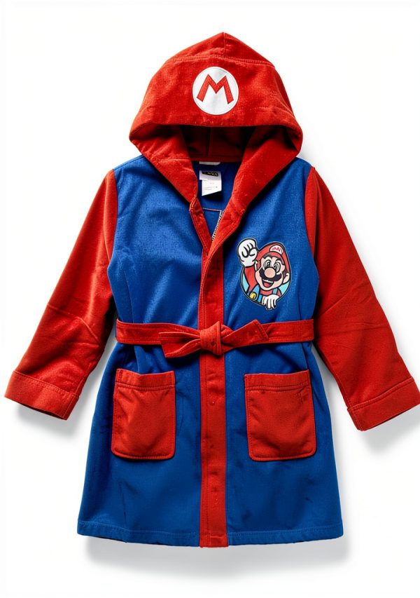 Super Mario Boys Fleece Hooded Bathrobe Plush Robe Sleepwear