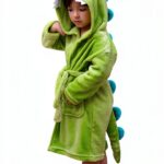Kids Dinosaur Robe Flannel Hooded Bathrobe Boys Girls Gift-0