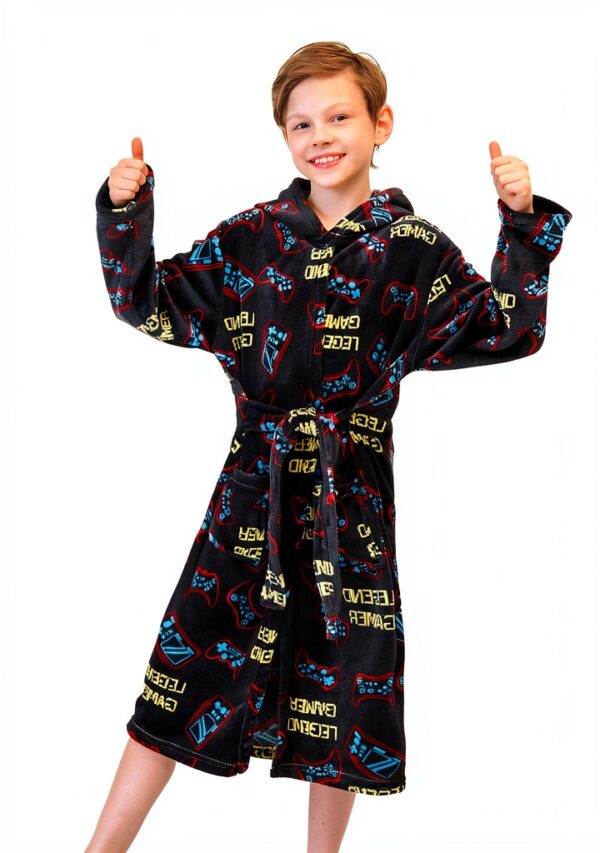 Boys Gaming Robe Soft Polyester Breathable Fun Print Sizes-4