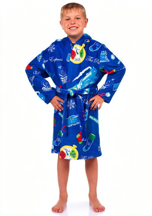 Intimo Polar Express Boys Fleece Robe Blue Cozy Hood-0