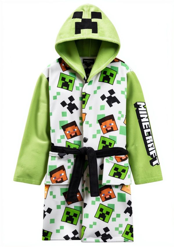Get Trend Minecraft Robe for Boys Hooded Creeper Loungewear